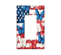 America Butterflies 4th of July Switch Cover Wall Plate 1 Gang Single Rocker, Independence Day Electric Faceplate per camera da letto Bagno Decor Holiday Standard Size Switchplate