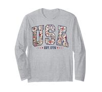 America EST 1776 Floreale USA Bandiera 4 luglio Girly Patriottica Maglia a Manica