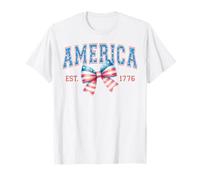 America Est. 1776 Patriotic Coquette Bow 4 luglio Maglietta