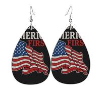 America First - Orecchini da donna in pelle con stampa a goccia, con gancio, alla moda, vintage, per feste e uso quotidiano, Misura unica, Pelle