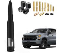 America Flag Truck Car Bullet Antenna with Valve Stem Caps Mast for GM Chevy Silverado 1500 2500 3500 HD Ford F150 F250 F350 Denali Heavy Pickup Jeep AM/FM Truck Accessories (Matte Black)-Anti Theft