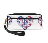 America Independence Day Heart Pattern Women Cosmetic Bag Travel con due tasche per la bellezza quotidiana Essentials Accessori Organizer, Nero , Taglia unica, Astuccio per trucchi
