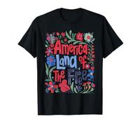 America Land of the Free - Simpatico motivo floreale patriottico Maglietta