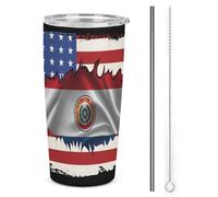 America Paraguay Bandiera della cordialità paraguaiana Bicchiere in acciaio inossidabile da 20 once isolato, Tazza da viaggio per auto a doppia parete sottovuoto con coperchio a cannuccia per uomini