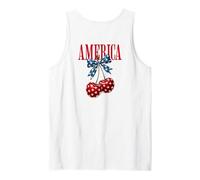 America Patriotic Cherry Star Bow Stampa Grafica Posteriore Canotta