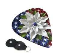 America Patriotic Flower - Confezione da 6 plettri per chitarra con porta plettro in pelle, portachiavi, custodia per plettri, arte astratta, per chitarra elettrica acustica, ukulele, 0,96 mm