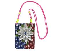 America Patriotic Flower Crossbody Borsa per telefono per donne e uomini impermeabile mini borsa per cellulare portafoglio piccole borse a tracolla con cinturino regolabile da viaggio sacchetto per