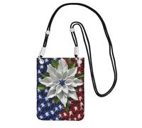 America Patriotic Flower Crossbody Borsa per telefono per donne e uomini impermeabile mini borsa per cellulare portafoglio piccole borse a tracolla con cinturino regolabile da viaggio sacchetto per