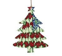 (America Patriotic Flower) Stampa intagliata Woodland Christmas Collection Christmas Tree Shape - Ornamenti in legno naturale con finitura brunita artigianale, 4 forme festive e 1/2/4/6 opzioni