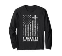 America Pride US Flag Faith Over Fear Christian Bible Prayer Maglia a Manica