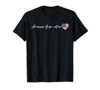 America Signature With Heartbeat Pride Heart Flag American Flag Maglietta