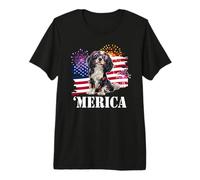 American 4th July Fourth USA Flag Tri Color Cavalier Dog Maglietta Premium