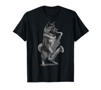 American Akita Suonare Sassofono Musica Jazz Amante Del Cane Maglietta
