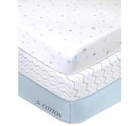 American Baby Company Lenzuolo in jersey di cotone 100% naturale, con angoli per culla, portatile, motivo stella blu, 61 x 96,5 x 12,7 cm, morbido, traspirante, per ragazzi e ragazze, confezione da