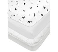 American Baby Company Set per mini culla, 100% cotone, lenzuolo con angoli per mini culla (2 pezzi) e un coprimaterasso trapuntato impermeabile per mini culla, alfabeto e bianco, per ragazzi e ragazze