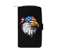 American Bald Eagle USA Flag Womens PU Leather Wallet Long Purse Clutch Organizer per Ufficio Viaggio