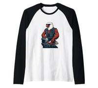 American Biker Aquila in Piedi Orgoglioso sulla Strada Aperta Maglia con Maniche Raglan