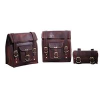 american blue Borsa da sella per moto in pelle 3X, borse laterali da sella vintage, set di 3 borse da bici in pelle di alta qualità, regalo perfetto per gli amanti della bicicletta (marrone)