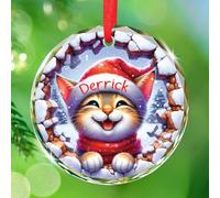 American Bobtail Cat Break Wall Glass Ornament Christmas 2025, Personalizzato American Bobtail Pet Lover Xmas Keepsake, Cat Break Through The Wall Glass Ornament, Nome personalizzato Gattino