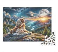 American Cocker Spaniel - Carta riciclata - Cocker Spaniel sulla rupe montana rocciosa al tramonto - Puzzle - Regalo decorativo per bambini - 38x26cm/1000 pezzi