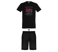 AMERICAN COLLEGE USA, Set di 2 Pezzi, Uomo, Donna, Maglietta, Bermuda, T Shirt, Pantaloncino, Sportivi, Lotto di 2, Abbigliamento, Unisex, Modello ACEN230 Negro, Taglia L
