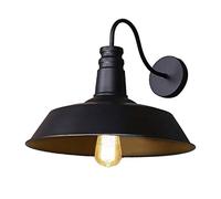 American Country Loft Wall Lamp Retro Old Industrial Pot Cover Metal Shade With Vintage Wrought iro For Bar Cafe E27 Edison Bedside Wall Light Sconces 110V-240V Modern Ch (Black Diameter 26cm)