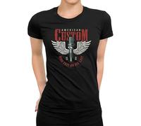 American Custom - Vestito da motociclista con scritta - perfetto per gli appassionati di moto, gli amanti del chopper e del rocker a due ruote e gli amanti della libertà, Donne Nero, M