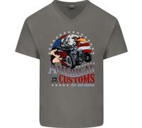 American Customs Hot Rod Garage USA Uomo Scollo A V Cotone T-Shirt