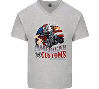 American Customs Hot Rod Garage USA Uomo Scollo A V Cotone T-Shirt