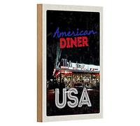 American Diner | USA | Targa in legno stile retrò | 12 cm x 18 cm