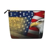 American Eagle - Borsa per il trucco di grande capacità, in canapa finta, portatile, con cerniera, resistente all'acqua