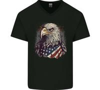 American Eagle Con Bandiera USA Maglietta In Cotone A V Per Uomo 4 Luglio