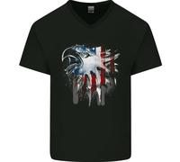American Eagle Con Stars & Righe Bandiera USA Uomo Scollo A V Cotone T-Shirt