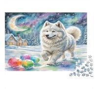 American Eskimo Dog - Carta resistente - Samoyedo che corre nella neve con palline colorate - Puzzle per adulti - Regalo di compleanno educativo - 70x50cm/1000 pezzi