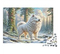 American Eskimo Dog - Carta spessa - Samoyedo nella foresta innevata con ruscello - Confezione puzzle per anziani - Allenamento mentale - Regalo Secret Santa - 70x50cm/1000 pezzi