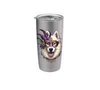 American Eskimo Dog Mardi Gras Bicchiere termico in acciaio inox doppia parete