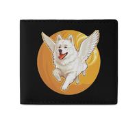 American Eskimo Dog Running Angel Wings Billfold Portafoglio in pelle carino porta carte di credito frizione per viaggi d'affari, Stile:, Taglia unica