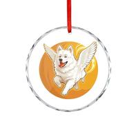 American Eskimo Dog Running Angel Wings Christmas Crystal Decoration Hanging Ornament Round Pendant for Christmas Tree Party Gifts