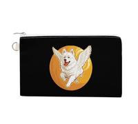 American Eskimo Dog Running Angel Wings portamonete carino cambiamento sacchetto portafoglio pochette con cerniera, Stile:, Taglia unica
