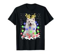 American Eskimo Dog Xmas Ugly Sweater Luci di Natale Maglietta