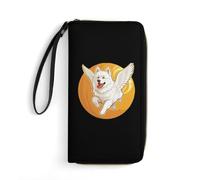 American Eskimos Dog Running Angel Wings Portafogli da polso per uomo donna portafoglio lungo in pelle portafoglio per carte di credito frizione con cordino, Stile:, 19.7x10.5cm