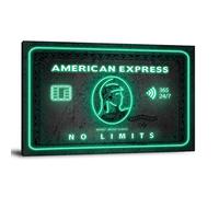 American Express Neon Motivational Wall Art No Limits Card Stampa su tela Decorazione per ufficio Investire Denaro Poster Investitore Money Never Sleeps Sign, Ufficio, Soggiorno, Camera da letto, Tela