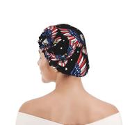 American Flag And Bald Bird Patriotic Black Cuffia Da Doccia Per Donna Impermeabile Cuffia Da Doccia Riutilizzabile Cuffie Da Bagnos Per Spa Hotel Nuoto