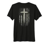 American Flag Christian Cross Patriotic Faith (On Back) Maglietta Premium
