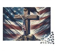 American Flag Eagle Puzzle 1000 Pezzi Eagle Cross Art in Cartone Qualità Premium Per Appassionati Riunioni Amici Allenare La Mente Interlocking Regalo 38x26cm/1000pcs