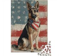 American Flag German Shepherd Puzzle Impossibili 1000Pcs Decorazione Per La Casa. Rilassamento E Intelligence Per Adulti E Bambini Da 12 Anni 52x38cm/1000pcs