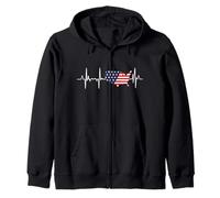 American Flag Heartbeat USA Mappa Stati Uniti d'America Felpa con Cappuccio