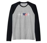 American Flag Heartbeat USA Mappa Stati Uniti d'America Maglia con Maniche Raglan