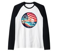 American Flag Palm Trees USA Patriotic 4th of July Summer Maglia con Maniche Raglan