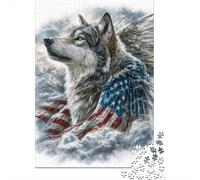 American Flag Wolf Art Print Jigsaw Puzzle Impossibili 1000Pcs Decorazione Per La Casa. Rilassamento E Intelligence Per Adulti E Ragazzi Da 14 Anni 38x26cm/1000pcs